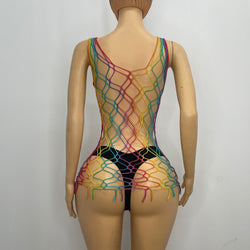 Z Mesh Rainbow Spandex Short Dress