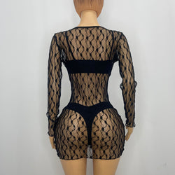 Z Mesh Long Sleeve Open Front Pattern Dress (Medium)1251