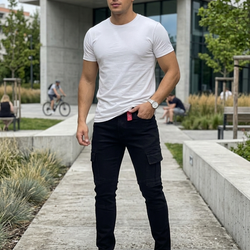Men Black Cargo Jeans Vita 10
