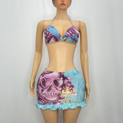 Skull Print Skirt Bikini (S)