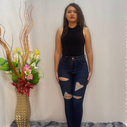 Long Tesoro Dark Blue Cut Up Jeans 2915