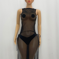 Z Mesh Black Long Dress With Strings On Sides