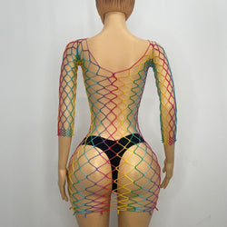 Z Mesh Rainbow Long Sleeve Spandex Dress