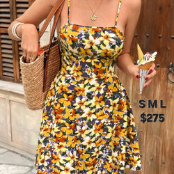 Thin Strap  Backless Floral Dress