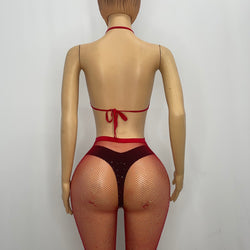 Z Mesh Red Freesize Sparkly Spandex Suit
