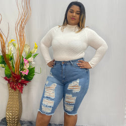 Short Chocolate Pre Wash Light Blue Cut Up Jeans 4473