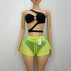 Mesh Short Pants With Frill And Adjustable Waist
