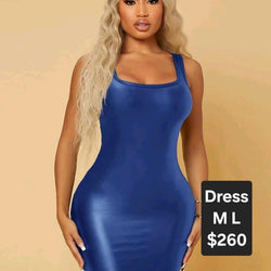 Scoop Neck PU Leather Bodycon Dress