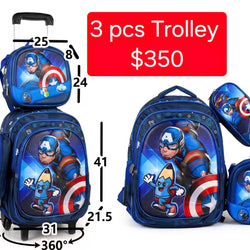 A Back To School Cartoon 16 inch Primary 3 pcs Trolley Bag Sets