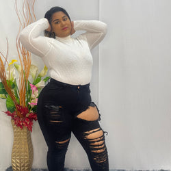 Long Chocolate Cut Up Black Jeans 4388