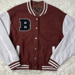 Front Button Up Letter & Striped Baseball Jacket