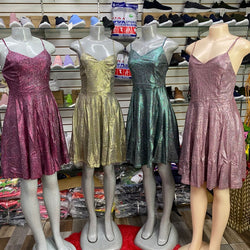 Full Coverage Strap Flare Glitter Dress