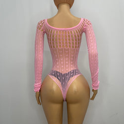 Z Mesh Neon Pink Long Sleeve Spandex Onesie