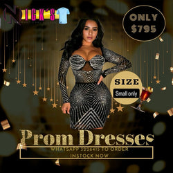 Long Sleeve Diamond Coated Short Sexy Black Dress