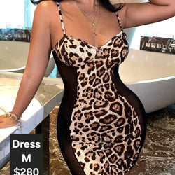 Leopard Mesh Thin Strap Dress