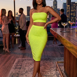 Neon Daisy 2 pc Shinny Skirt Suit