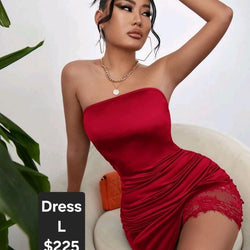 Satin Contrast Lace Trim Bodycon Dress