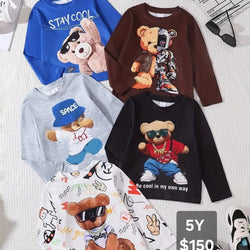 Teddy Bear Print Boys Long Sleeve T-Shirt