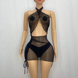 Z Mesh Black Dress Halter Back 1246