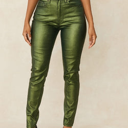 Long Metallic Green  Leather Pants
