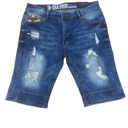 PF-1460 Men Blue Cut up Fold 3/4 Jeans