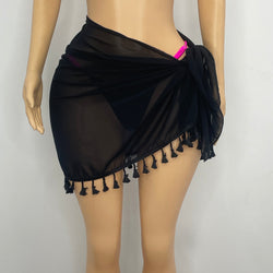 Z Mesh Black Wrap Skirt With Tassels