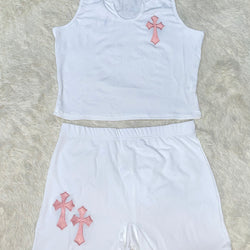 Pink Cross Two Piece Suit