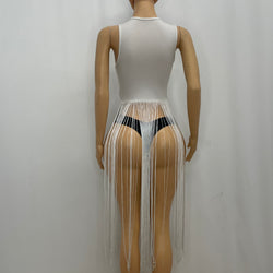 Mesh White Dress Shredded Strings 1255