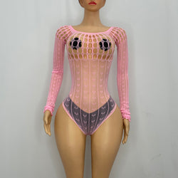 Z Mesh Neon Pink Long Sleeve Spandex Onesie