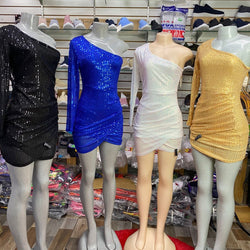 One Sleeve Glitter Short Dress