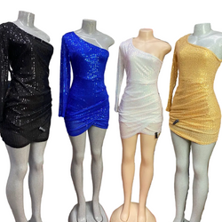 One Sleeve Glitter Short Dress