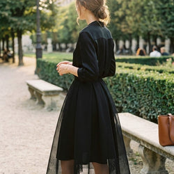 Thick Mesh Black Midi Skirt