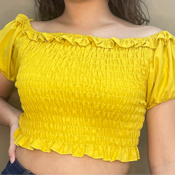 Puff Sleeve Popcorn Crimp Top