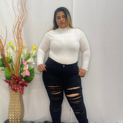 Long Chocolate Cut Up Black Jeans 4503
