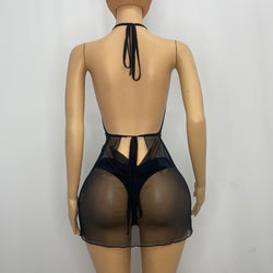 Z Mesh Tube Dress With Tie 1244