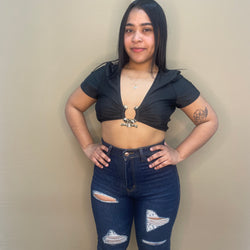 Julia Gold Buckle Top XL Black