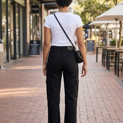 Ladies Black Cargo Straight Jeans LPSH9115102