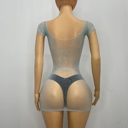 Z Mesh Blue Sparkly Spandex Short Dress