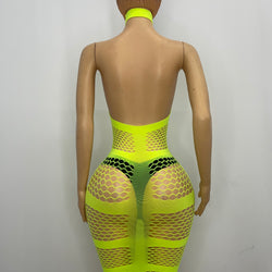 Z Mesh Neon Green Spandex Dress With Choker