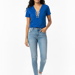 Blue off Shoulder With Pearl Neckline