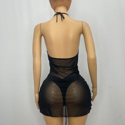 Z Mesh Black Dress With Tie 1241