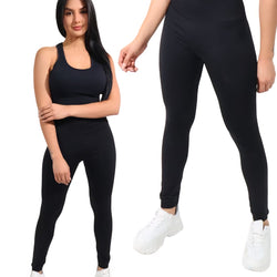 Ladies Long Cotton Highwaist Black Leggings