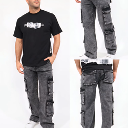 MJP3312 Long Grey Cargo Men Jeans