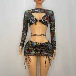 Graffiti Bikini with 2pc Mesh Throwover