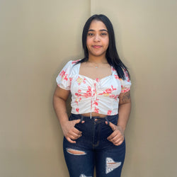 Floral MIddle Pull Popcorn Top