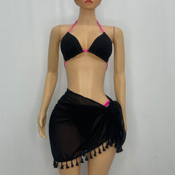 Z Mesh Black Wrap Skirt With Tassels