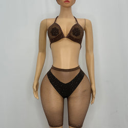 Z Mesh Brown Freesize Brown Sparkly Spandex Suit