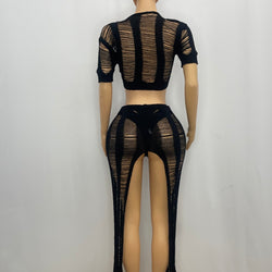 Z Mesh Shredded Long Skirt Suit 1267