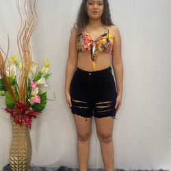 Short Chocolate Cut  Up Black Jeans 4408