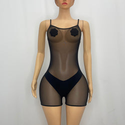 Mesh Short Thin Strap Dress 1245
